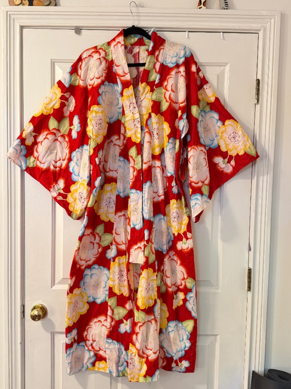 Japanese Yukata Kimono 100% Cotton Traditional Red Floral Multicolor One Size
